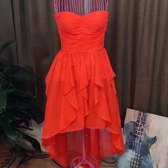 Arden B Neon Orange Strapless Asymmetrical Dress - Picture 8 of 8